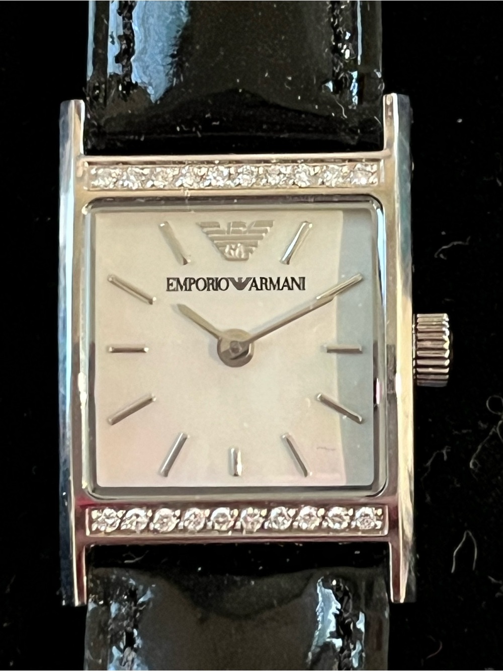 Emporio Armani Silver with Diamond Accent  Rectangular Watch